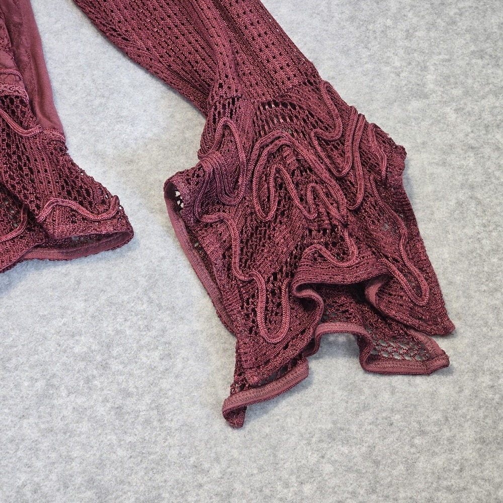 BFA Classics Blouse Womens MP Burgundy Boho Embroidered Crochet Fairy Whimsigoth - Picture 7 of 14